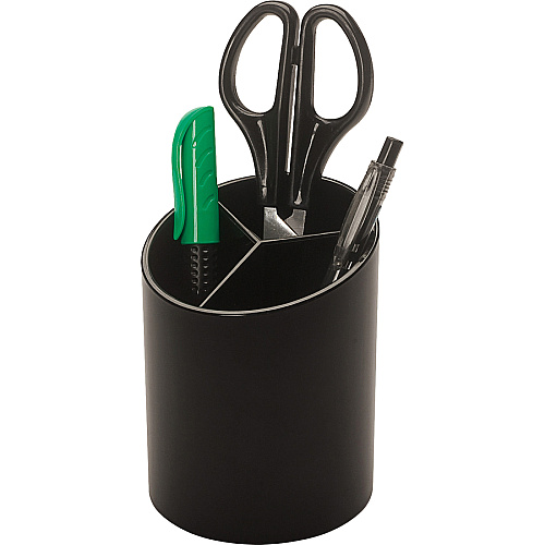 Business Source Large 3-Compartment Plastic Pencil Cup 3" Height x 3" Width x 4.1" Depth - Plastic - Black - 1 Each (BSN32355)