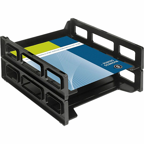 Business Source Front-Load Stackable Letter Tray Desktop - Stackable - 25% Recycled - Black - Plastic - 1 Each (BSN62884)