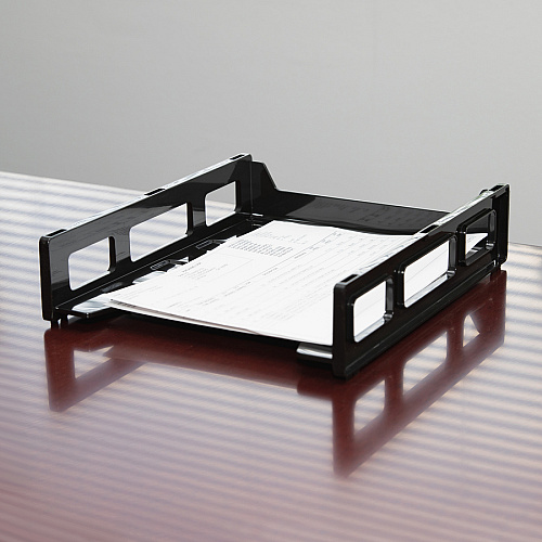 Business Source Front-Load Stackable Letter Tray Desktop - Stackable - 25% Recycled - Black - Plastic - 1 Each (BSN62884)
