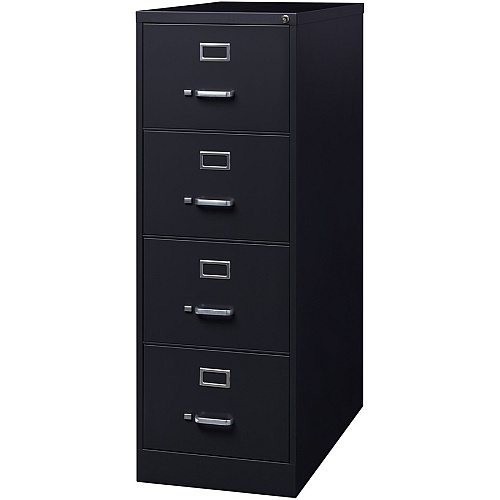 Lorell Fortress Series 26-1/2" Commercial-Grade Vertical File Cabinet 18" Width x 26.5" Depth x 52" Height - 4 x Drawer(s) for File - Legal - Vertical - Lockable, Ball-bearing Suspension, Heavy Duty - Black - Steel - Recycled (LLR60198)