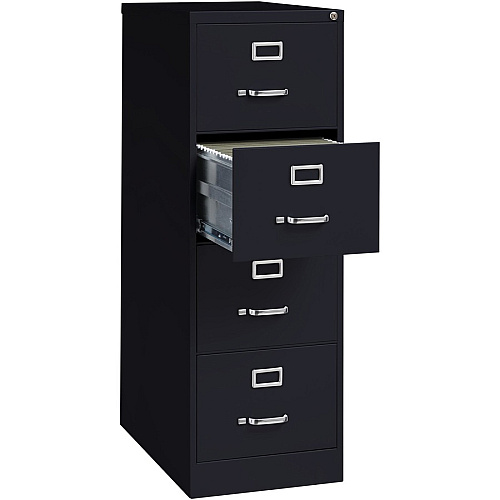 Lorell Fortress Series 26-1/2" Commercial-Grade Vertical File Cabinet 18" Width x 26.5" Depth x 52" Height - 4 x Drawer(s) for File - Legal - Vertical - Lockable, Ball-bearing Suspension, Heavy Duty - Black - Steel - Recycled (LLR60198)