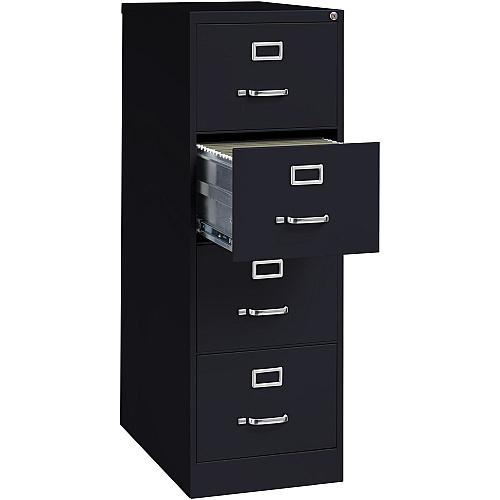 Lorell Fortress Series 26-1/2" Commercial-Grade Vertical File Cabinet 18" Width x 26.5" Depth x 52" Height - 4 x Drawer(s) for File - Legal - Vertical - Lockable, Ball-bearing Suspension, Heavy Duty - Black - Steel - Recycled (LLR60198)