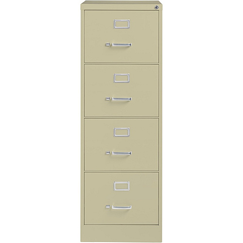Lorell Fortress Series 26-1/2" Commercial-Grade Vertical File Cabinet 18" Width x 26.5" Depth x 52" Height - 4 x Drawer(s) for File - Legal - Vertical - Lockable, Ball-bearing Suspension, Heavy Duty - Putty - Steel - Recycled (LLR60197)