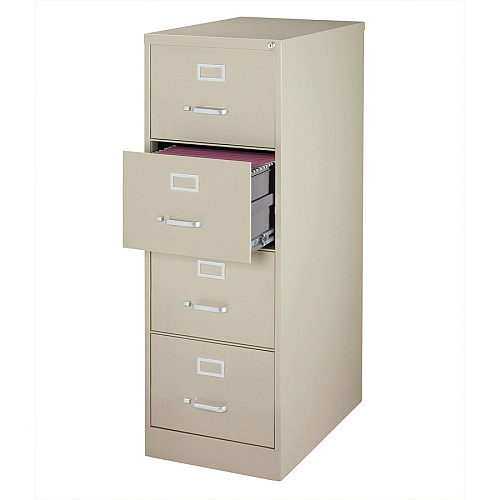 Lorell Fortress Series 26-1/2" Commercial-Grade Vertical File Cabinet 18" Width x 26.5" Depth x 52" Height - 4 x Drawer(s) for File - Legal - Vertical - Lockable, Ball-bearing Suspension, Heavy Duty - Putty - Steel - Recycled (LLR60197)