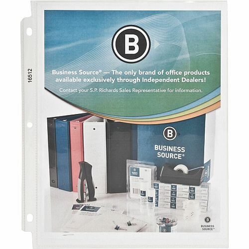 Business Source Sheet Protectors 3.3 mil Thickness - For Letter 8 1/2" x 11" Sheet - 3 x Holes - Ring Binder - Top Loading - Rectangular - Clear - Polypropylene - 50 / Box (BSN16512)