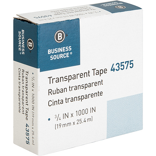 Business Source All-purpose Transparent Glossy Tape 27.78 yd Length x 0.75" Width - 1" Core - Clear - For Sealing, Mending, Protecting - 12 / Pack (BSN43575)