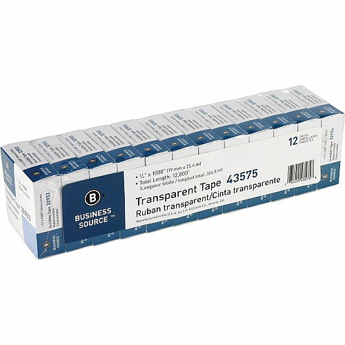 Business Source All-purpose Transparent Glossy Tape 27.78 yd Length x 0.75" Width - 1" Core - Clear - For Sealing, Mending, Protecting - 12 / Pack (BSN43575)