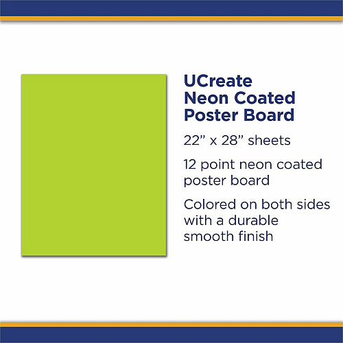 UCreate Neon Poster Board 22" Width x 28" Length - Hot Lime - 25 / Carton (54111)
