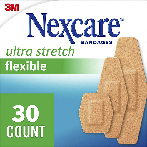 Nexcare Soft 'n Flex Bandages Assorted Sizes - 0.94" , 1.13" , 0.88" Width x 1.13" , 3" , 2.25" Length - Tan - Fabric/ - 30 / Box (57630PB)