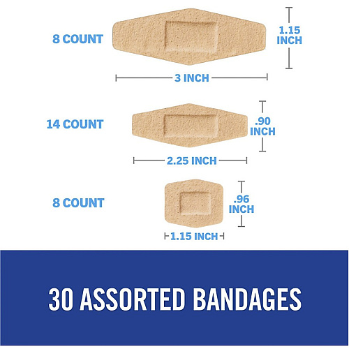 Nexcare Soft 'n Flex Bandages Assorted Sizes - 0.94" , 1.13" , 0.88" Width x 1.13" , 3" , 2.25" Length - Tan - Fabric/ - 30 / Box (57630PB)