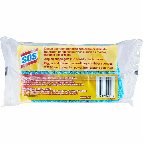S.O.S. S.O.S All-Surface Scrubber Sponge 4.5" Height x 2.5" Width x 0.9" Depth - 1 Each - Cellulose, Scrim - Blue (91017)