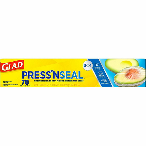 Glad Press'n Seal Food Plastic Wrap 11.80" Width x 71.10 ft Length - Durable, Freezer Safe, Microwave Safe, Cutting Edge - Plastic - Clear - 1 Each (70441)