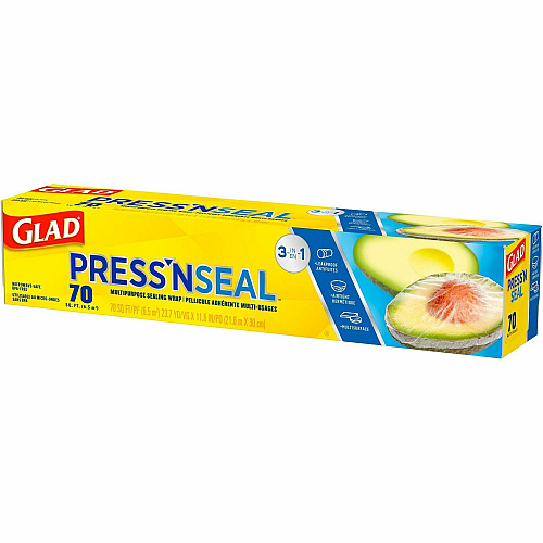 Glad Press'n Seal Food Plastic Wrap 11.80" Width x 71.10 ft Length - Durable, Freezer Safe, Microwave Safe, Cutting Edge - Plastic - Clear - 1 Each (70441)