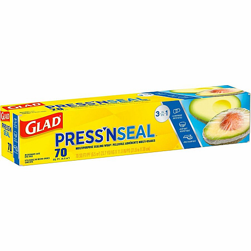 Glad Press'n Seal Food Plastic Wrap 11.80" Width x 71.10 ft Length - Durable, Freezer Safe, Microwave Safe, Cutting Edge - Plastic - Clear - 1 Each (70441)