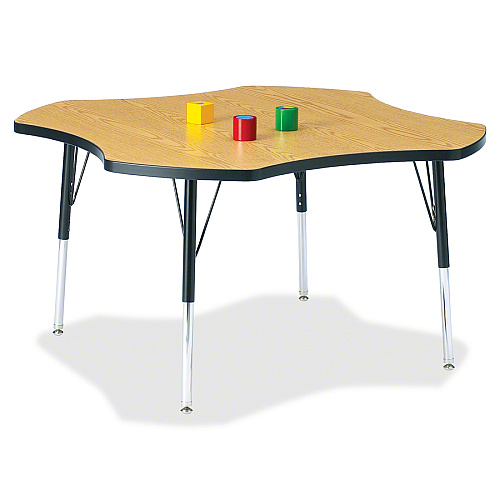 Jonti-Craft Berries Adult Black Edge Four-leaf Table Black Oak, Laminated Top - Four Leg Base - 4 Legs - Height Adjustable - 24" to 31" Adjustment x 1.13" Table Top Thickness x 48" Table Top Diameter - 31" Height - Educational Environment - A (6453JCA210)