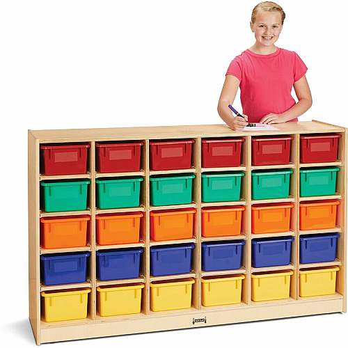 Jonti-Craft Rainbow Accents 30 Cubbie-trays Mobile Storage Unit 30 Compartment(s) - 35.50" Height x 57.50" Width x 15" Depth - Durable, Non-yellowing - Baltic - Rubber, Acrylic - 1 Each (0431JC)