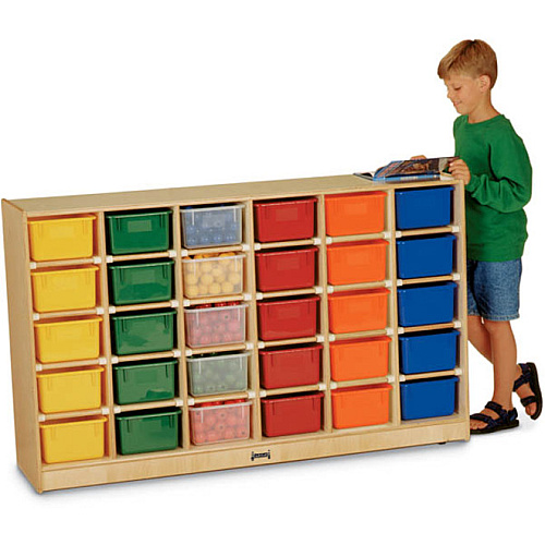 Jonti-Craft Rainbow Accents 30 Cubbie-trays Mobile Storage Unit 30 Compartment(s) - 35.50" Height x 57.50" Width x 15" Depth - Durable, Non-yellowing - Baltic - Rubber, Acrylic - 1 Each (04310JC)
