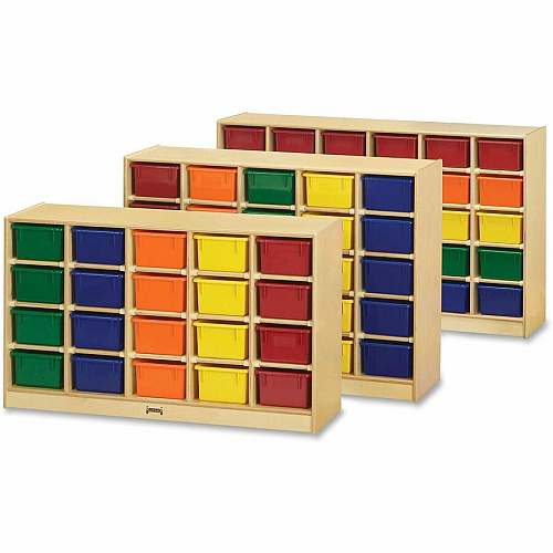 Jonti-Craft Rainbow Accents 30 Cubbie Mobile Storage 35.50" Height x 57.50" Width x 15" Depth - Durable, Laminated - Baltic - Rubber, Acrylic - 1 Each (0430JC)