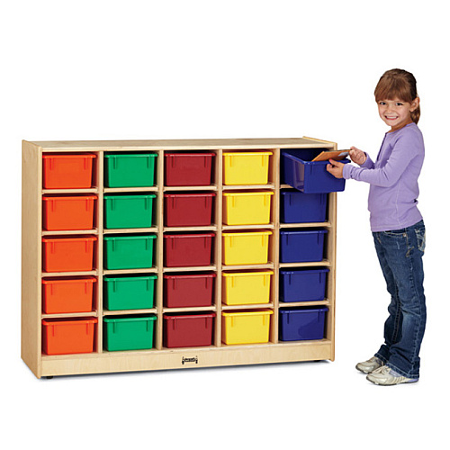 Jonti-Craft Rainbow Accents 25 Cubbie-trays Mobile Storage Unit 35.50" Height x 48" Width x 15" Depth - Durable - Baltic - Acrylic, Rubber - 1 Each (0426JC)