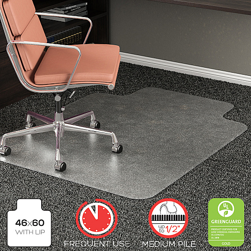 Deflecto RollaMat for Carpet Home, Office, Carpet - 60" Length x 46" Width - Lip Size 12" Length x 25" Width - Rectangular - Textured - Vinyl - Clear - 1 Each (CM15433F)