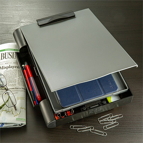 Officemate Double Storage Top-opening Form Holder 0.75" Clip Capacity - Top Opening - 9" x 12" Sheet Size - Plastic - Gray - 1 Each (83357)