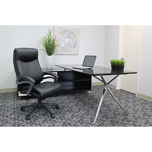 Lorell Executive High-Back Chair with Gun Metal Base Black Seat Color - Leather Seat Material - 5-star Base - 1 Each (LLR69516)