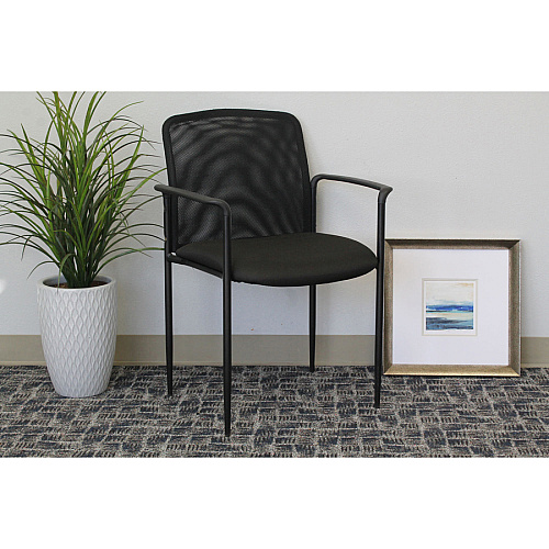Lorell Reception Side Chair with Molded Cap Arms Black Seat Color - Mesh Back Material - Steel Frame Material - Four-legged Base - 1 Each (LLR69506)