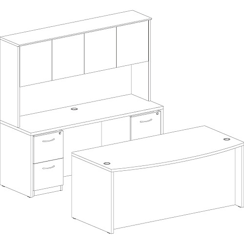 Lorell Essentials Series Bowfront Desk Shell 29.5" Height x 70.9" Width x 41.4" Depth x 1" Thickness - Finish: Laminate, Mahogany - Grommet, Modesty Panel, Durable, Adjustable Feet (LLR69370)