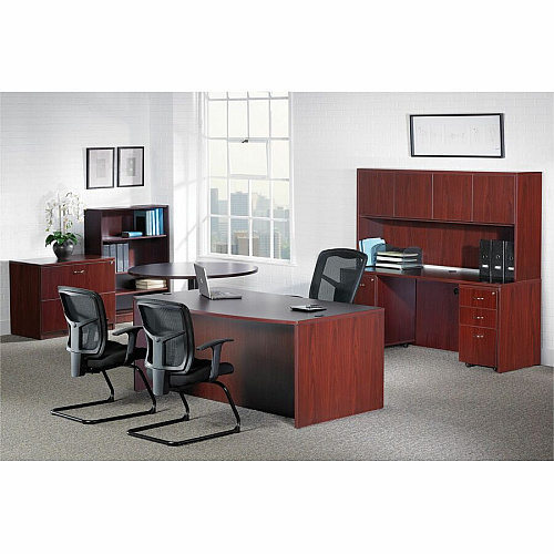 Lorell Essentials Series Bowfront Desk Shell 29.5" Height x 70.9" Width x 41.4" Depth x 1" Thickness - Finish: Laminate, Mahogany - Grommet, Modesty Panel, Durable, Adjustable Feet (LLR69370)