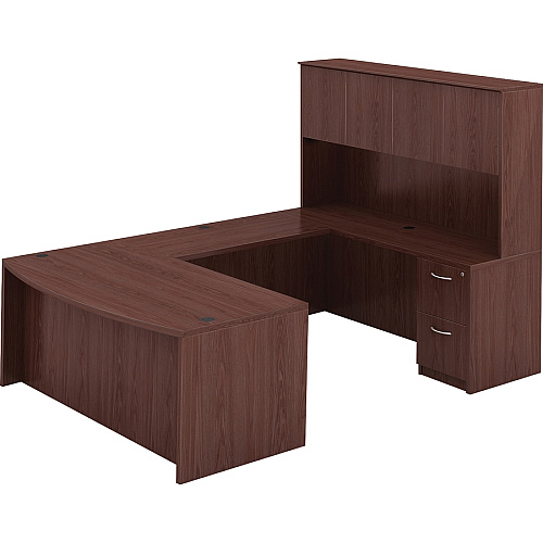 Lorell Essentials Series Bowfront Desk Shell 29.5" Height x 70.9" Width x 41.4" Depth x 1" Thickness - Finish: Laminate, Mahogany - Grommet, Modesty Panel, Durable, Adjustable Feet (LLR69370)