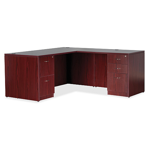 Lorell Essentials Series Rectangular Desk Shell 29.5" Height x 59" Width x 29.5" Depth x 1" Thickness - Finish: Laminate, Mahogany - Grommet, Modesty Panel, Durable, Adjustable Feet (LLR69373)