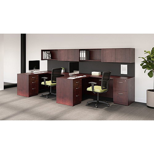 Lorell Essentials Series Stack-on Hutch with Doors 36" Height x 66.1" Width x 14.8" Depth - 4 Door(s) - Finish: Laminate, Mahogany - Cord Management, Grommet (LLR69383)
