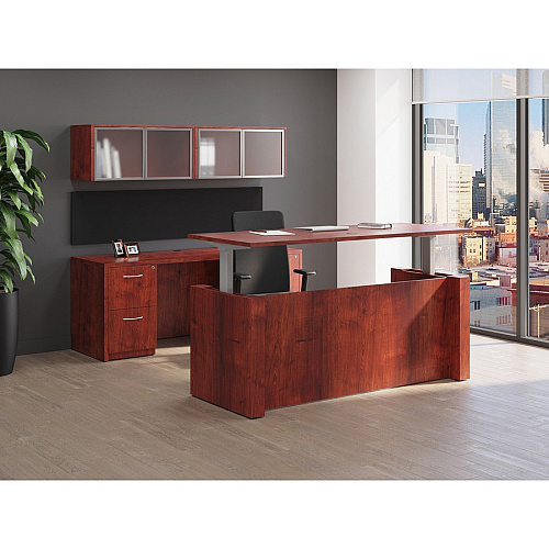 Lorell Essentials Series Lateral File 29.5" Height x 35.5" Width x 22" Depth - Finish: Cherry, Laminate - Leveling Glide, Lockable Drawer (LLR69433)
