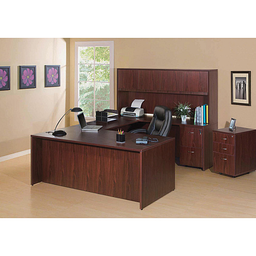 Lorell Essentials Series Box/File Hanging File Cabinet 18.9" Height x 15.5" Width x 21.9" Depth - 2 x Box, File Drawer(s) - Double Pedestal - Finish: Laminate, Mahogany - Ball-bearing Suspension, Lockable Drawer, Adjustable Feet (LLR69398)