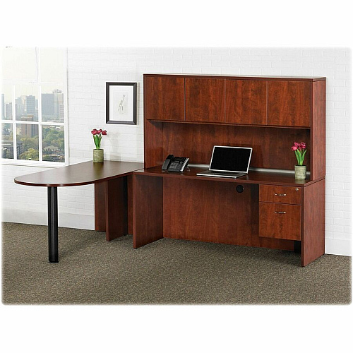 Lorell Essentials Peninsula Desk Box 1/2 29.5" Height x 30" Width x 66" Depth - Finish: Laminate, Mahogany - Durable (LLR69380)