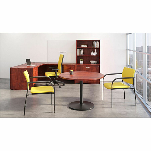 Lorell Essentials Conference Tabletop Cherry Round Top - Contemporary Style - 41.75" Table Top Width x 41.75" Table Top Depth x 1.25" Table Top Thickness x 42" Table Top Diameter - 1" Height - Conferencing - Assembly Required - Cherry, Laminate (LLR87322)