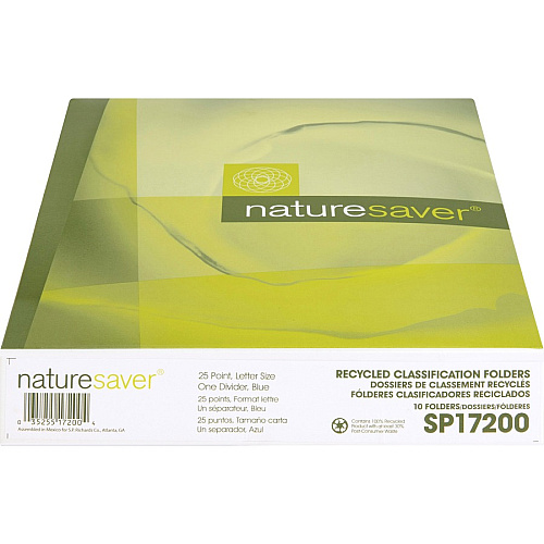 Nature Saver 1/3 Tab Cut Letter Recycled Classification Folder 8 1/2" x 11" - 2" for Folder - Top Tab Location - 1 Divider(s) - 25 pt. - Blue - 100% Recycled - 10 / Box (SP17200)