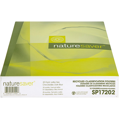 Nature Saver Letter Recycled Classification Folder 8 1/2" x 11" - 2" for Folder - Top Tab Location - 1 Divider(s) - 25 pt. - Blue - 100% Recycled - 10 / Box (SP17202)