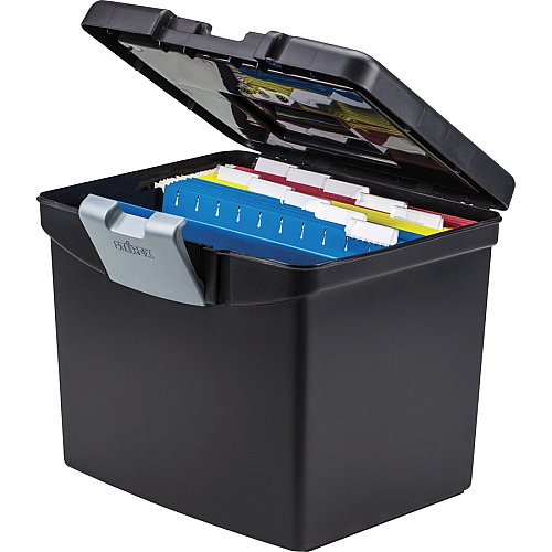 Storex Portable Storage Box External Dimensions: 14.9" Length x 11" Width x 12.1" Height - Media Size Supported: Letter - Snap-tight Closure - Plastic - Black - For File - Recycled - 1 / Carton (61502U01C)
