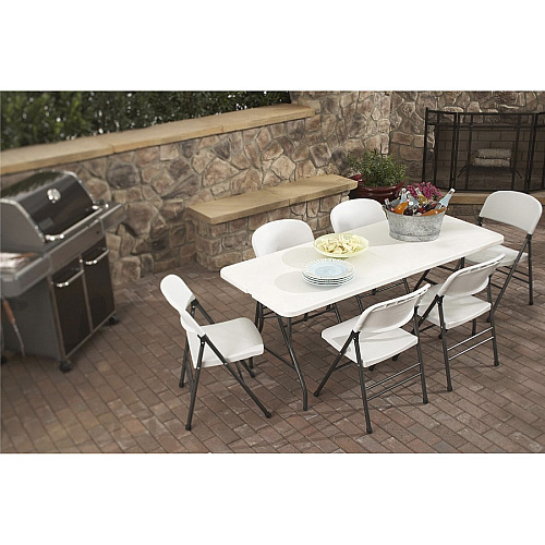 Cosco 6 foot Centerfold Blow Molded Folding Table Rectangle Top - Folding Base - 29.63" Table Top Width x 72" Table Top Depth - 29.25" Height - White - Steel Frame Material - 1 Each (14678WSP1)