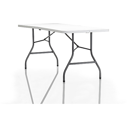 Cosco 6 foot Centerfold Blow Molded Folding Table Rectangle Top - Folding Base - 29.63" Table Top Width x 72" Table Top Depth - 29.25" Height - White - Steel Frame Material - 1 Each (14678WSP1)