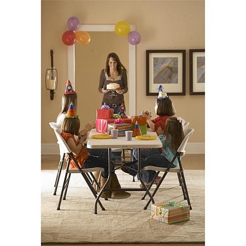 Cosco 6 foot Centerfold Blow Molded Folding Table Rectangle Top - Folding Base - 29.63" Table Top Width x 72" Table Top Depth - 29.25" Height - White - Steel Frame Material - 1 Each (14678WSP1)