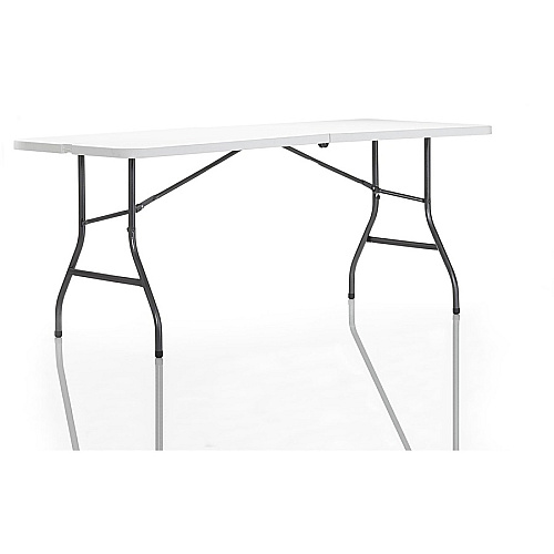 Cosco 6 foot Centerfold Blow Molded Folding Table Rectangle Top - Folding Base - 29.63" Table Top Width x 72" Table Top Depth - 29.25" Height - White - Steel Frame Material - 1 Each (14678WSP1)