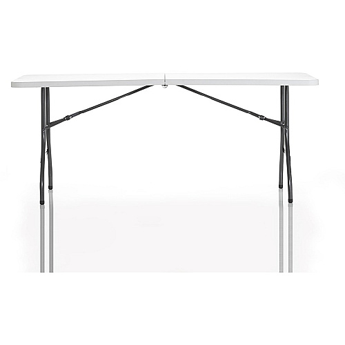 Cosco 6 foot Centerfold Blow Molded Folding Table Rectangle Top - Folding Base - 29.63" Table Top Width x 72" Table Top Depth - 29.25" Height - White - Steel Frame Material - 1 Each (14678WSP1)