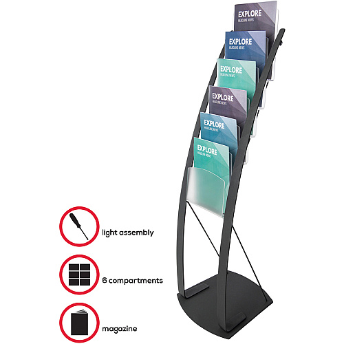 Deflecto Contemporary Floor Display 6 Compartment(s) - Compartment Size : 1.45" - 49" Height x 13" Width x 16.50" Depth - Floor - Black - Metal - 1 Each (693104)