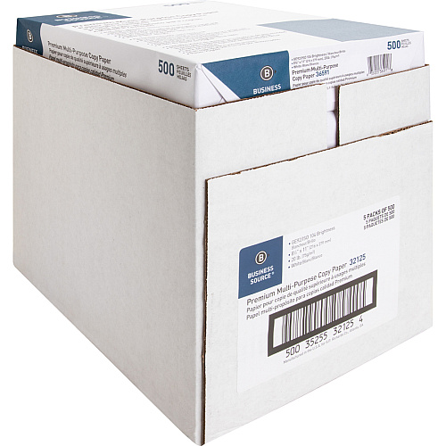 Business Source Premium Multipurpose Copy Paper 92 Brightness - Letter - 8 1/2" x 11" - 20 lb Basis Weight - Acid-free - White - 2500 Sheets - 500 Sheets per Ream - 5 / Carton (BSN32125)
