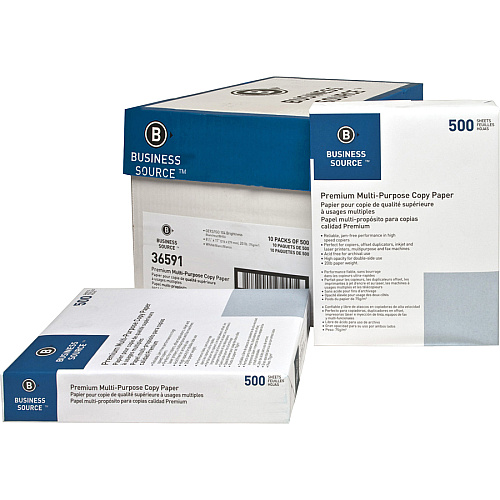 Business Source Premium Multipurpose Copy Paper 92 Brightness - Letter - 8 1/2" x 11" - 20 lb Basis Weight - Acid-free - White - 500 Sheets per Ream - 400 / Pallet (BSN36591PL)