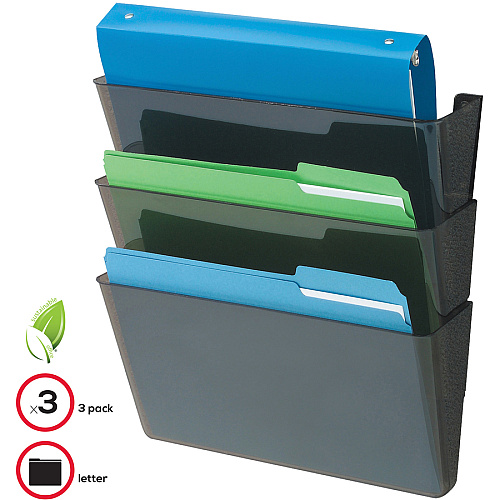 Deflecto EZ Link DocuPocket 3 Pocket(s) - 7" Height x 13" Width x 4" Depth - Stackable - 50% Recycled - Black - Plastic - 3 / Set (93604)