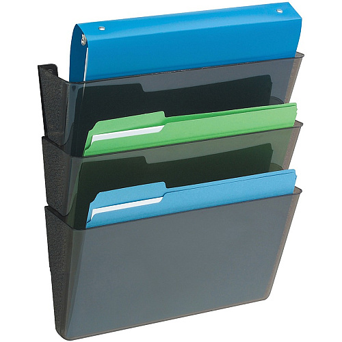 Deflecto EZ Link DocuPocket 3 Pocket(s) - 7" Height x 13" Width x 4" Depth - Stackable - 50% Recycled - Black - Plastic - 3 / Set (93604)