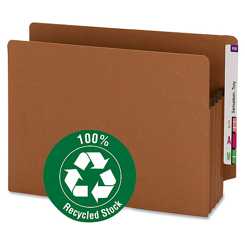 Smead Straight Tab Cut Letter Recycled File Pocket 8 1/2" x 11" - 3 1/2" Expansion - 2 Plys - Redrope - Tear Resistant Gusset - 100% Recycled - 25 / Box (73610)